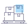 Illustration of freight logistics with stacked boxes and a shipping diagram, representing efficient supply chain solutions.