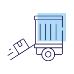 Icon representing efficient freight logistics with a package being loaded onto a cart.