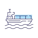Illustration of a cargo ship on wavy water, representing freight and logistics services.